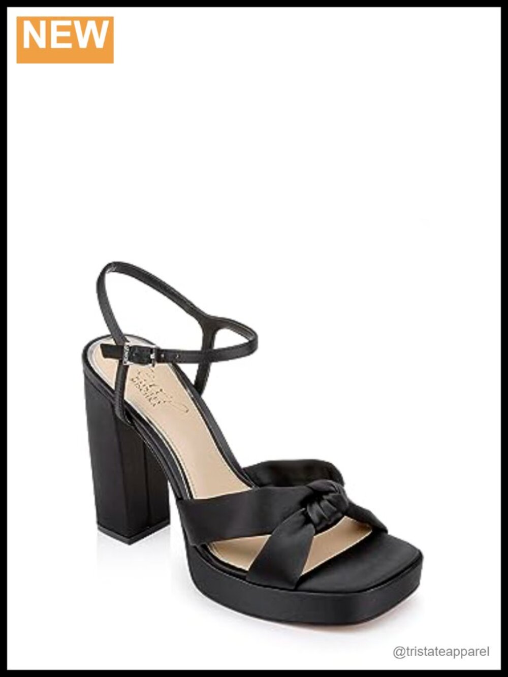 Faux Leather Satin Platform Heels with Block Heel & Ankle Strap